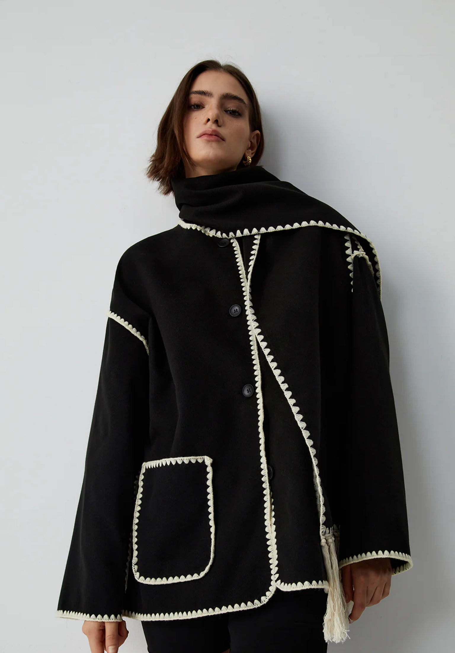 Contrast Trim Scarf Jacket®