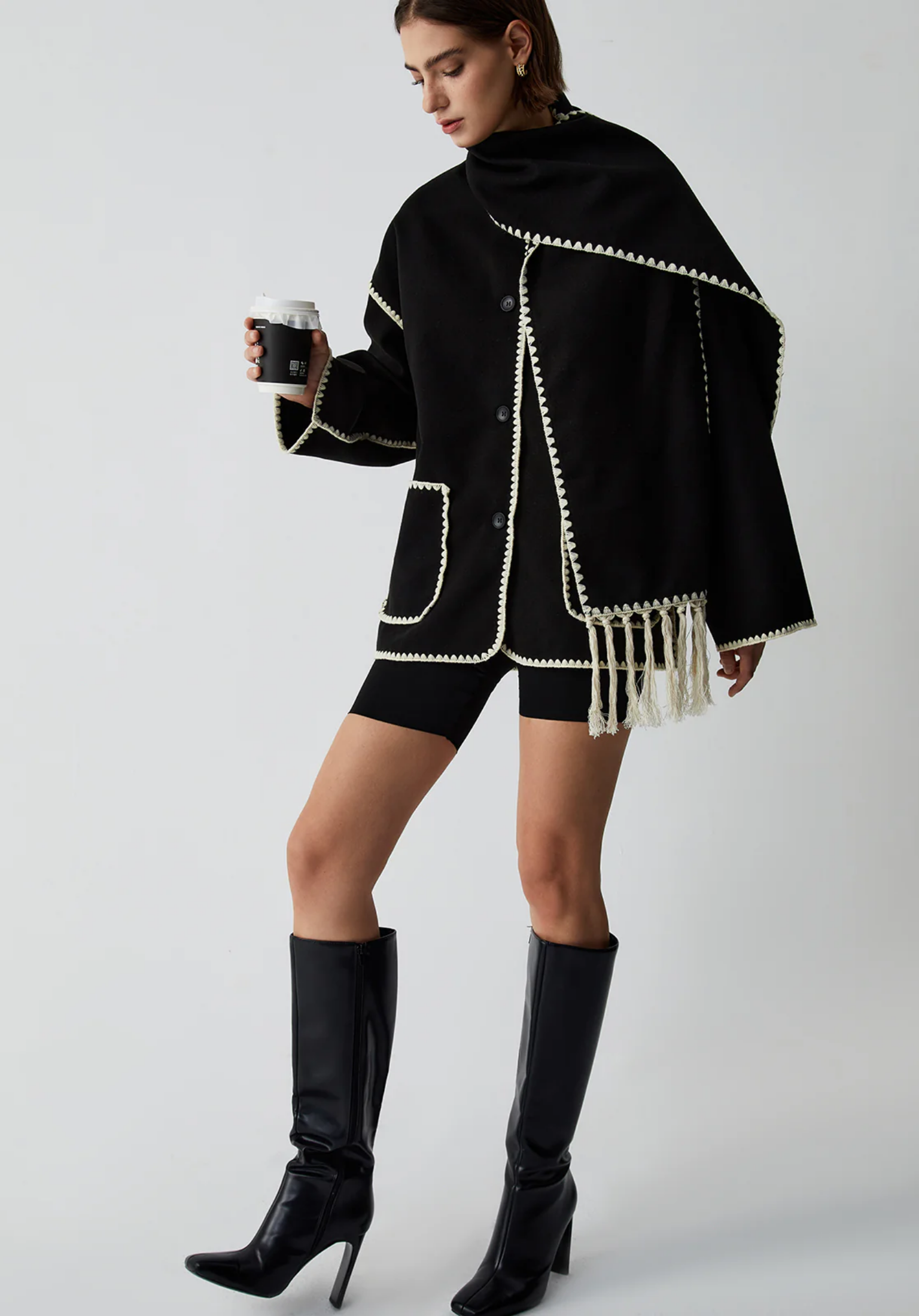 Contrast Trim Scarf Jacket®